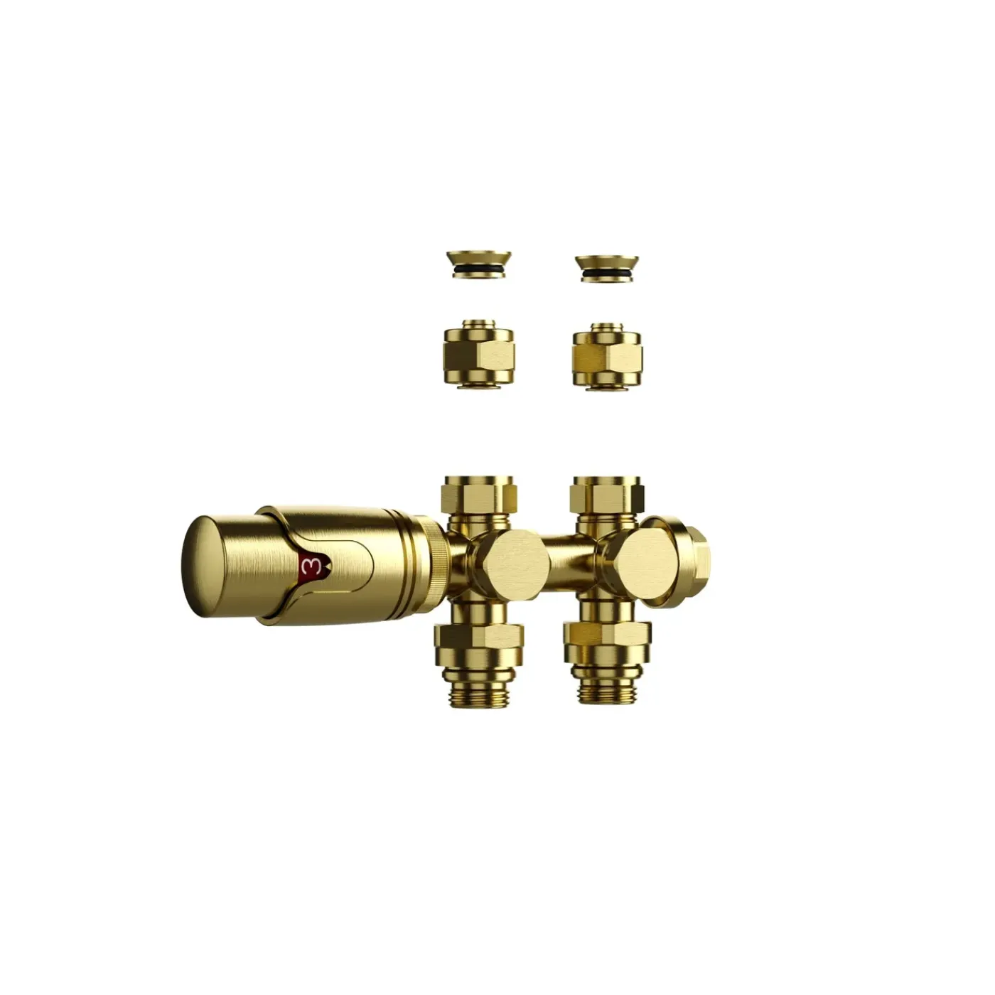 Belrad Radiatorkraan, Thermostatisch, Middenaansluiting, Muur-en Vloeraansluiting – Geborsteld Goud