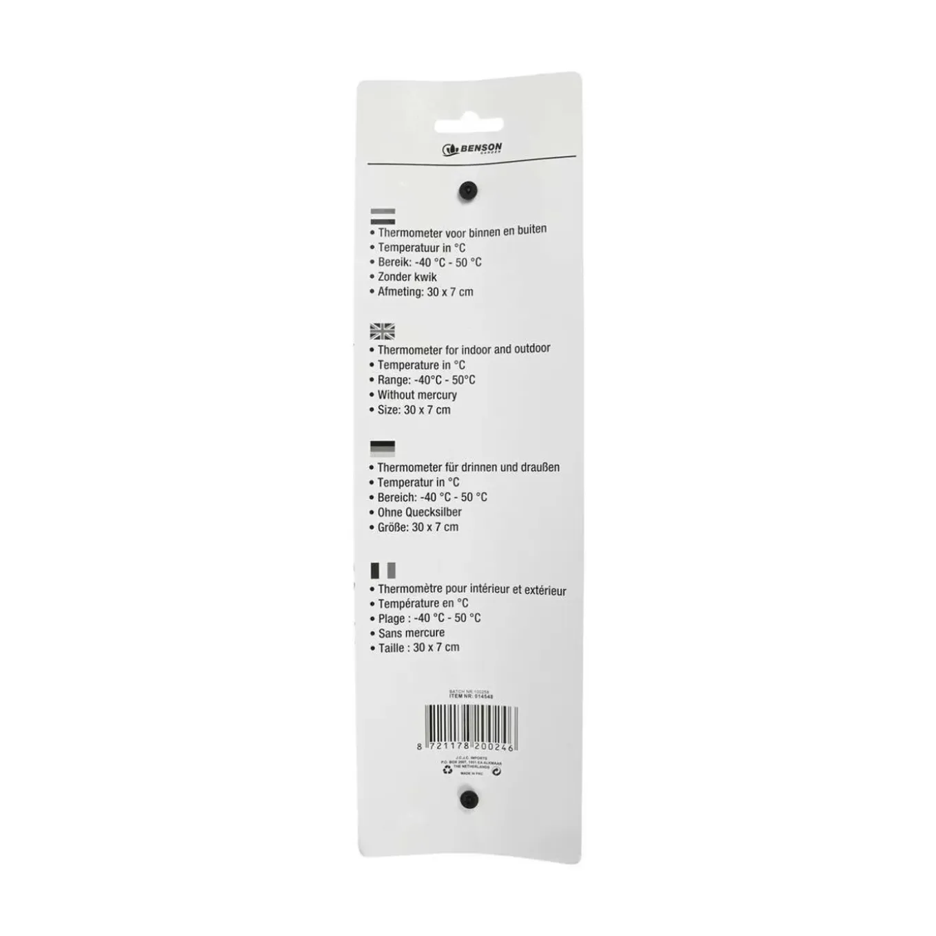 Benson Thermometer - Metaal - Zwart - 30 Cm - Binnen/buiten