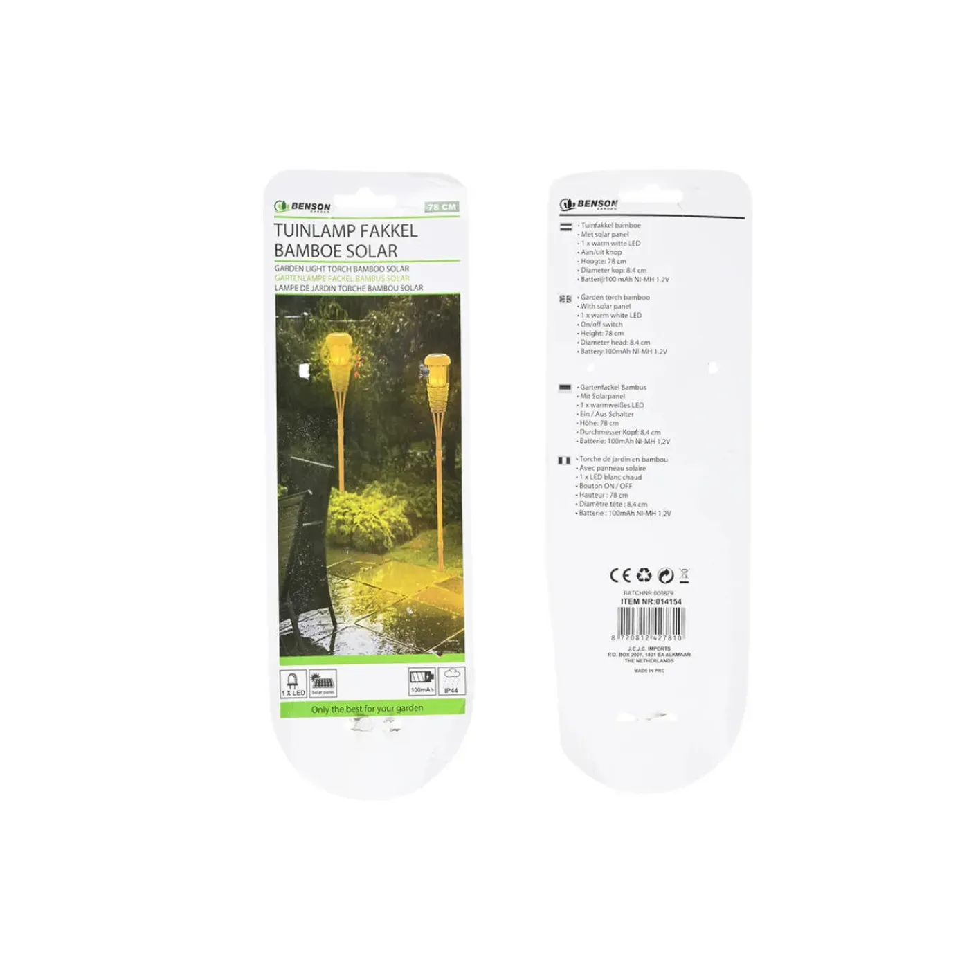Benson Tuinfakkel - Solar - Led Tuinlamp - Bamboe - 78 Cm - Bruin