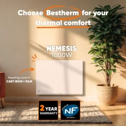 BESTHERM - Radiator - Gietijzeren Radiator + Folie - Wandmontage - 1000w - Wit - Nemesis