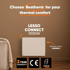 BESTHERM - Radiator - Keramische Inertieradiator - Wifi - Wandmontage - 1000w - Wit - Lesso Connect