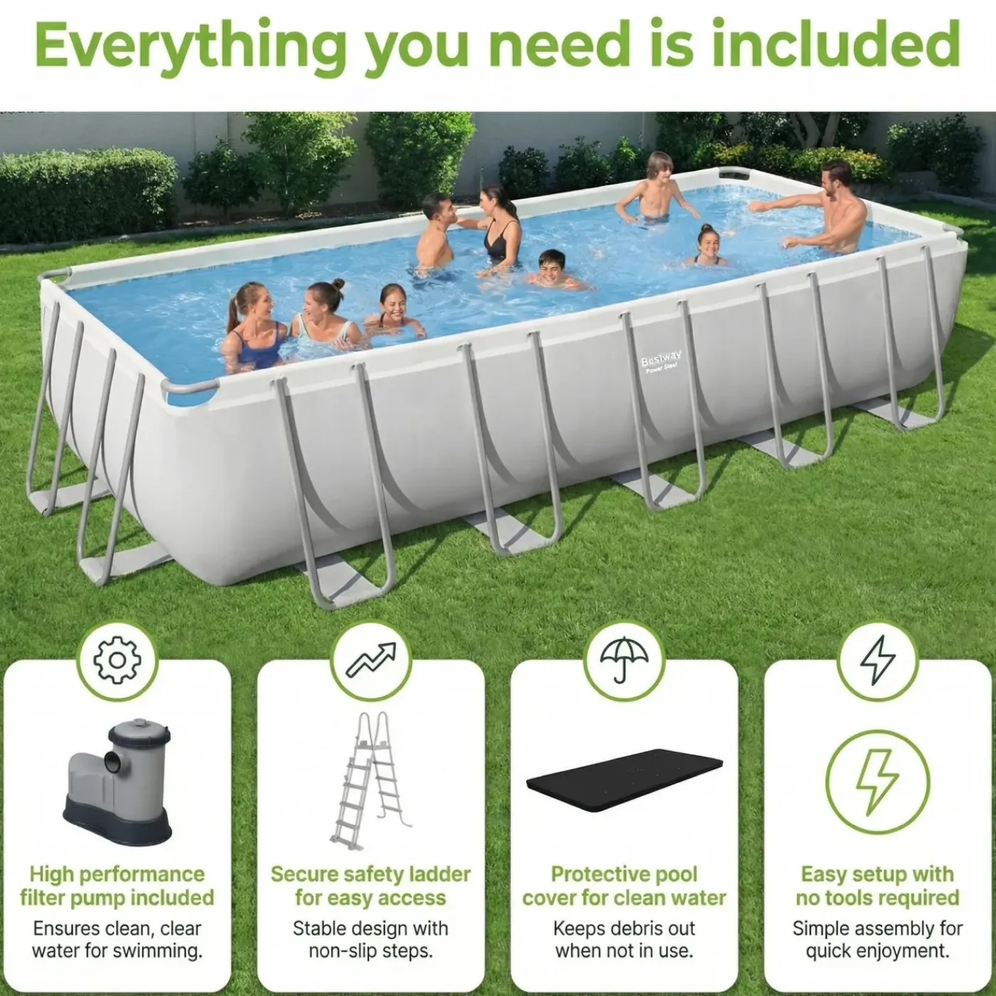 Bestway Power Steel Rechthoekig - 640x274x132 Cm - 8-delig S598
