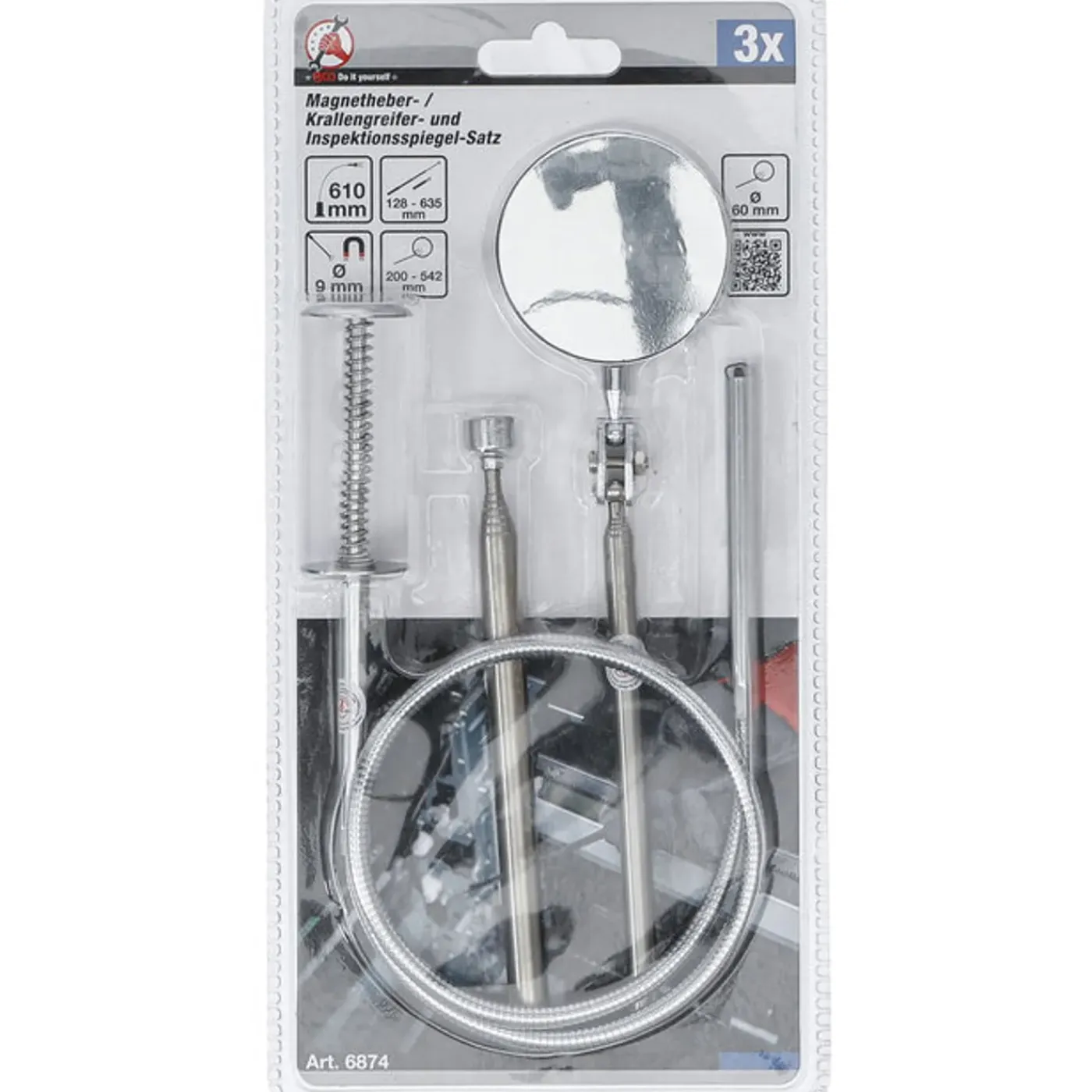 BGS Do it yourself Bgs Magneethulp, Grijper En Inspectiespiegelset 3 Delig