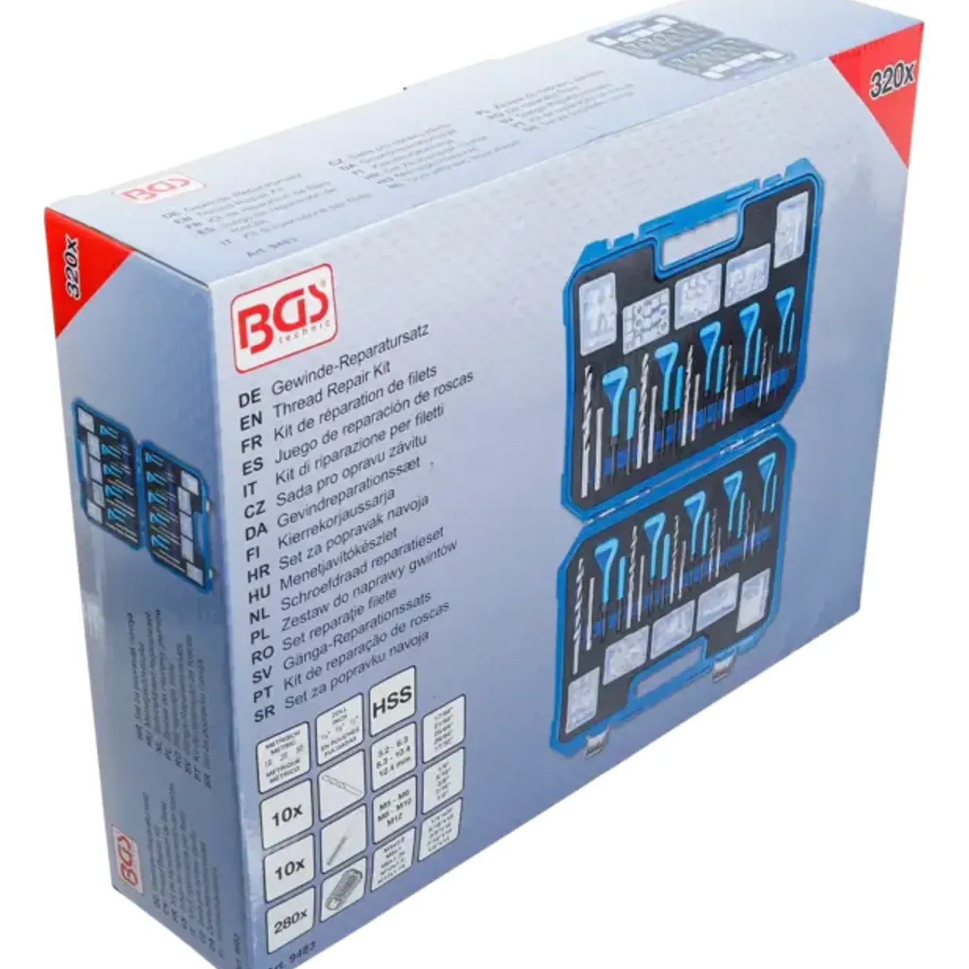 BGS technic Bgs Schroefdraad Reparatieset - Metrische En Inchmaten - M5 - M12, 1/4" - 1/2" - 320 Delig
