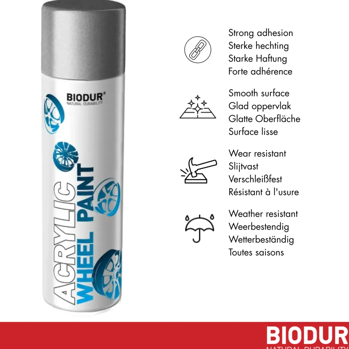 BIODUR Velgenlak Metallic Zilver Acryl Spuitbus 500ml - Slijtvast & Weersbestendig