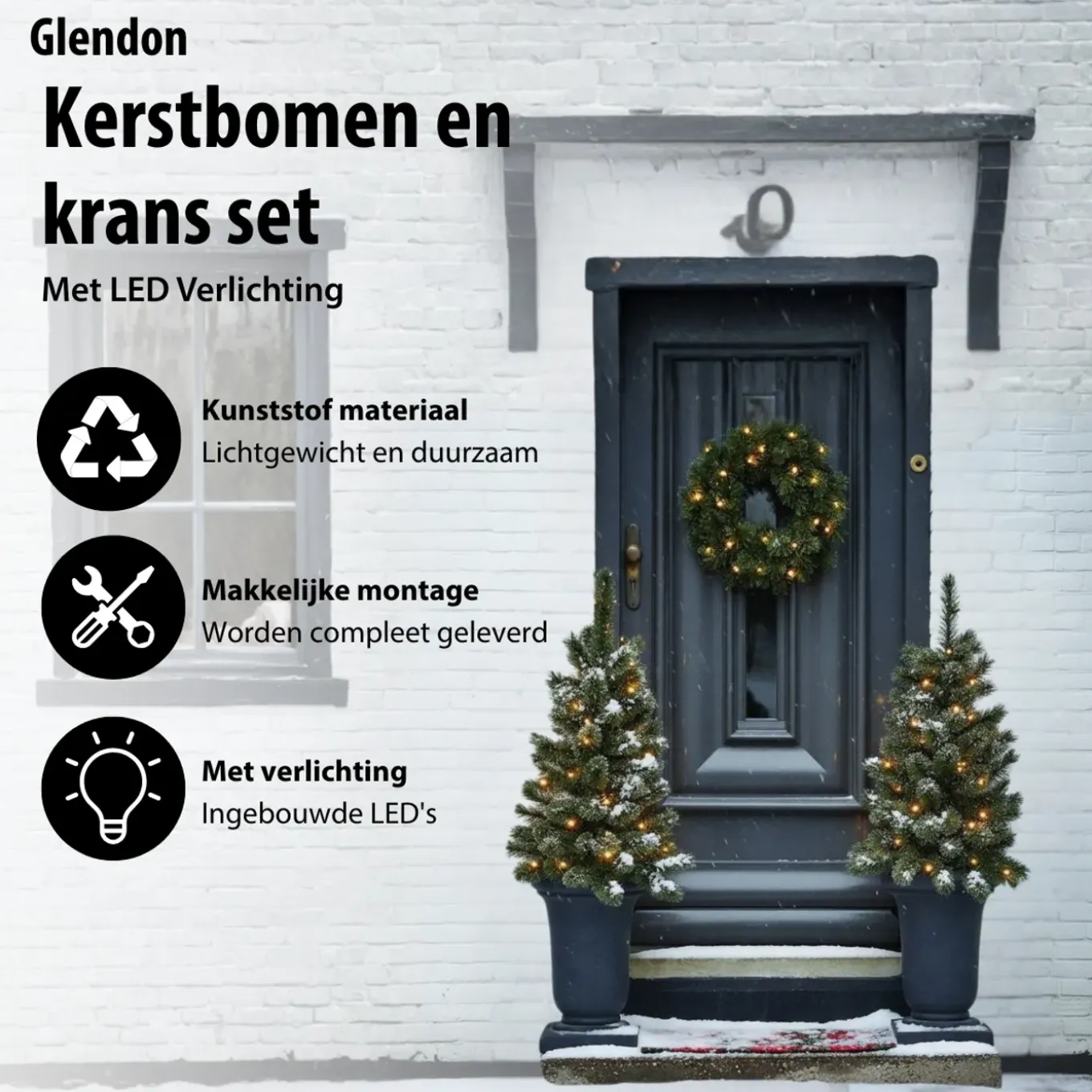 Black Box Trees Glendon 2 Kerstbomen En 1 Krans - Verlicht
