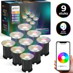 Bolt Electronics - Slimme Led-grondspots Voor Buiten - 9 Stuks - Rgbww