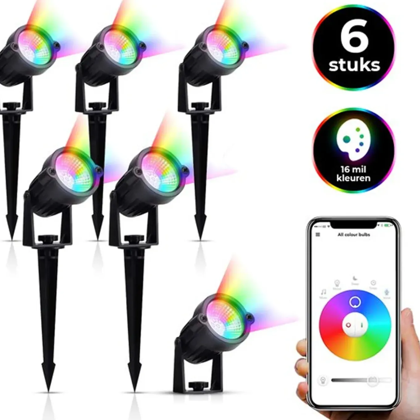 Bolt Electronics - Slimme Led-prikspots Voor Buiten - 6 Stuks - Rgbww