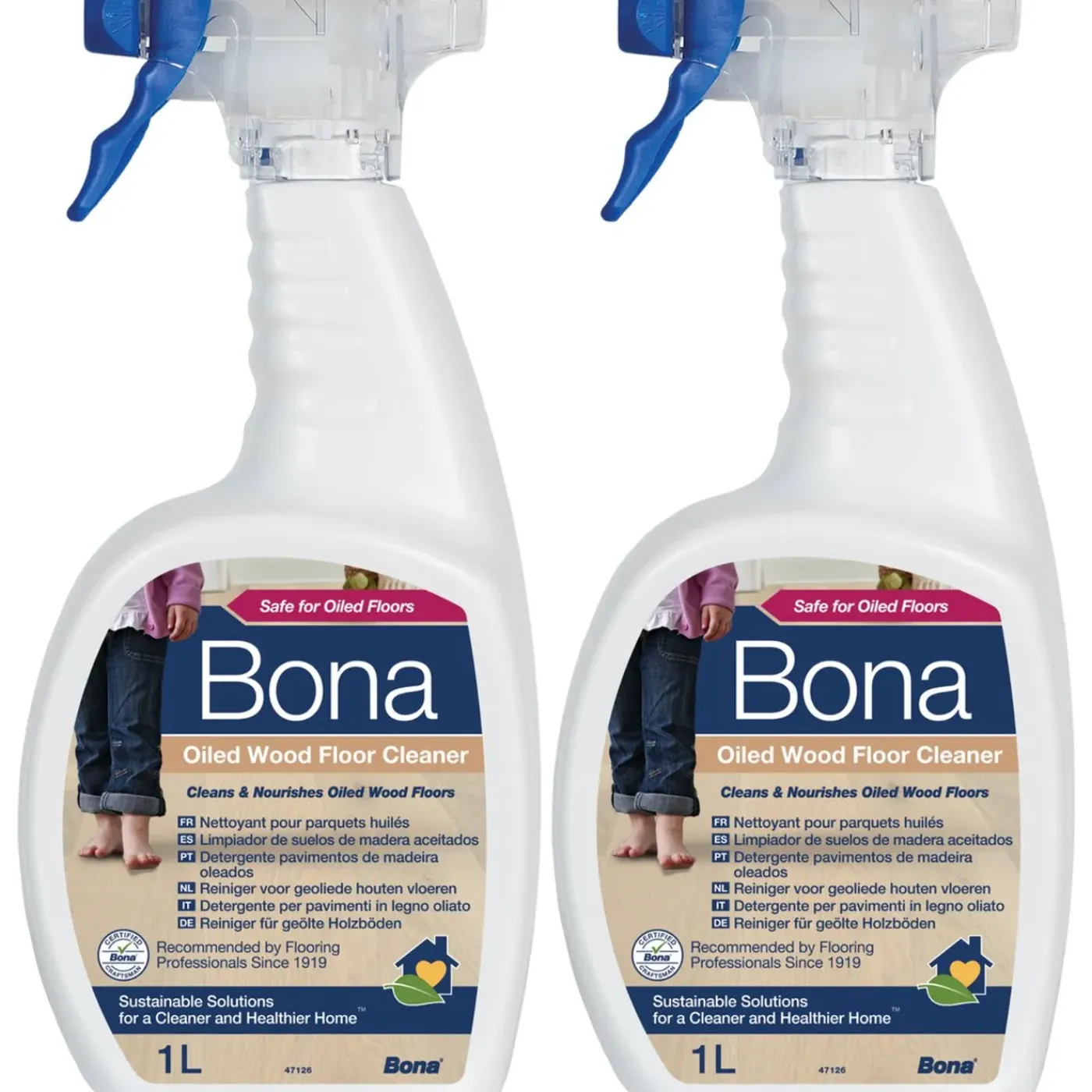 Bona Geoliede Houten Vloer Reiniger Spray - 2 x 1 Liter Multipack - Parketreiniger