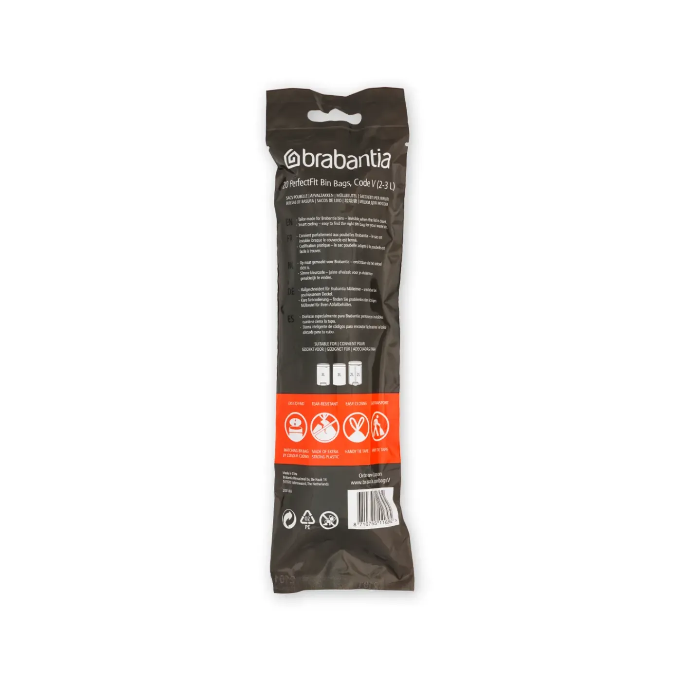 Brabantia afvalzak PerfectFit V wit 3L 20 stuks