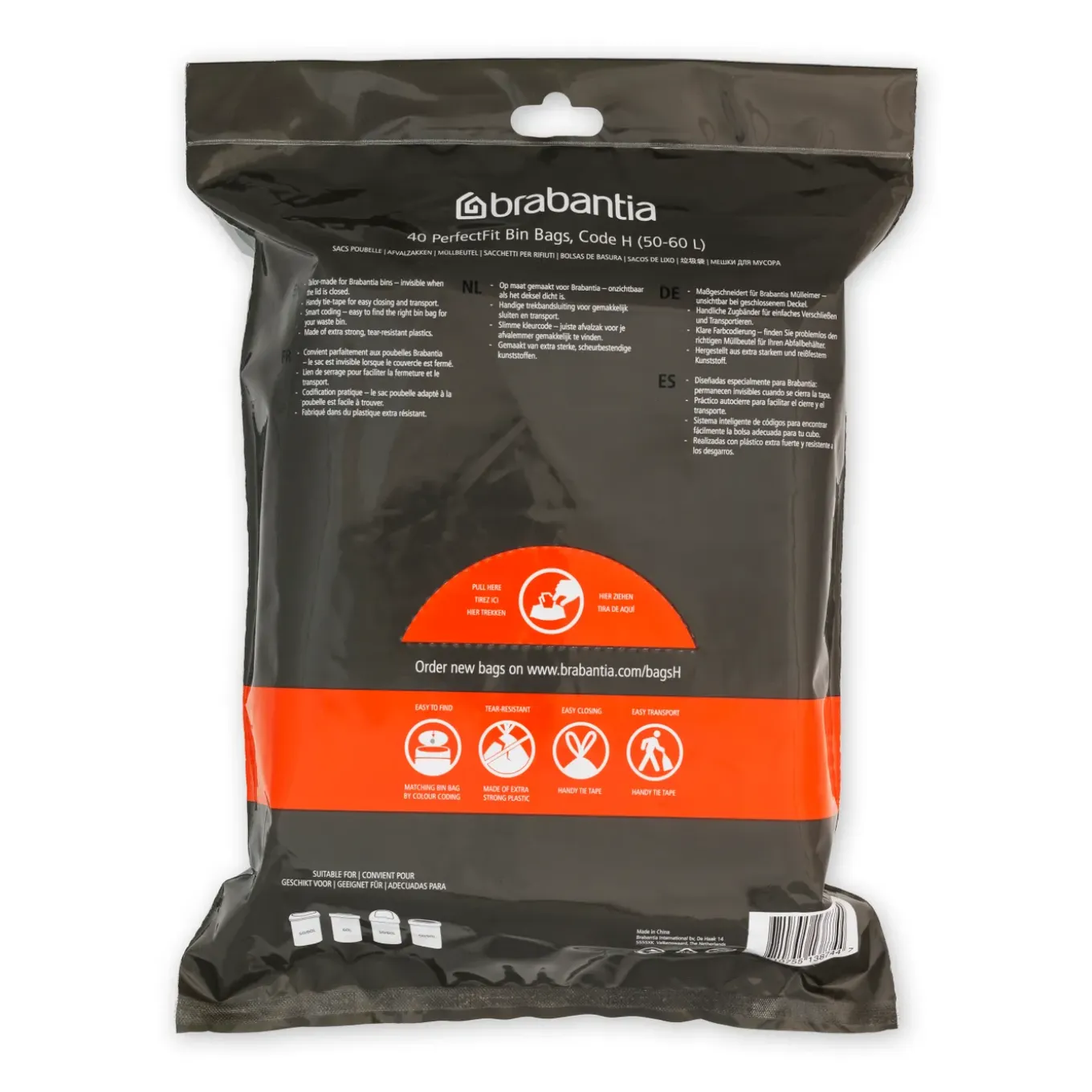 Brabantia PerfectFit afvalzak met trekbandsluiting code H 50-60L 40 stuks per dispenserverpakking