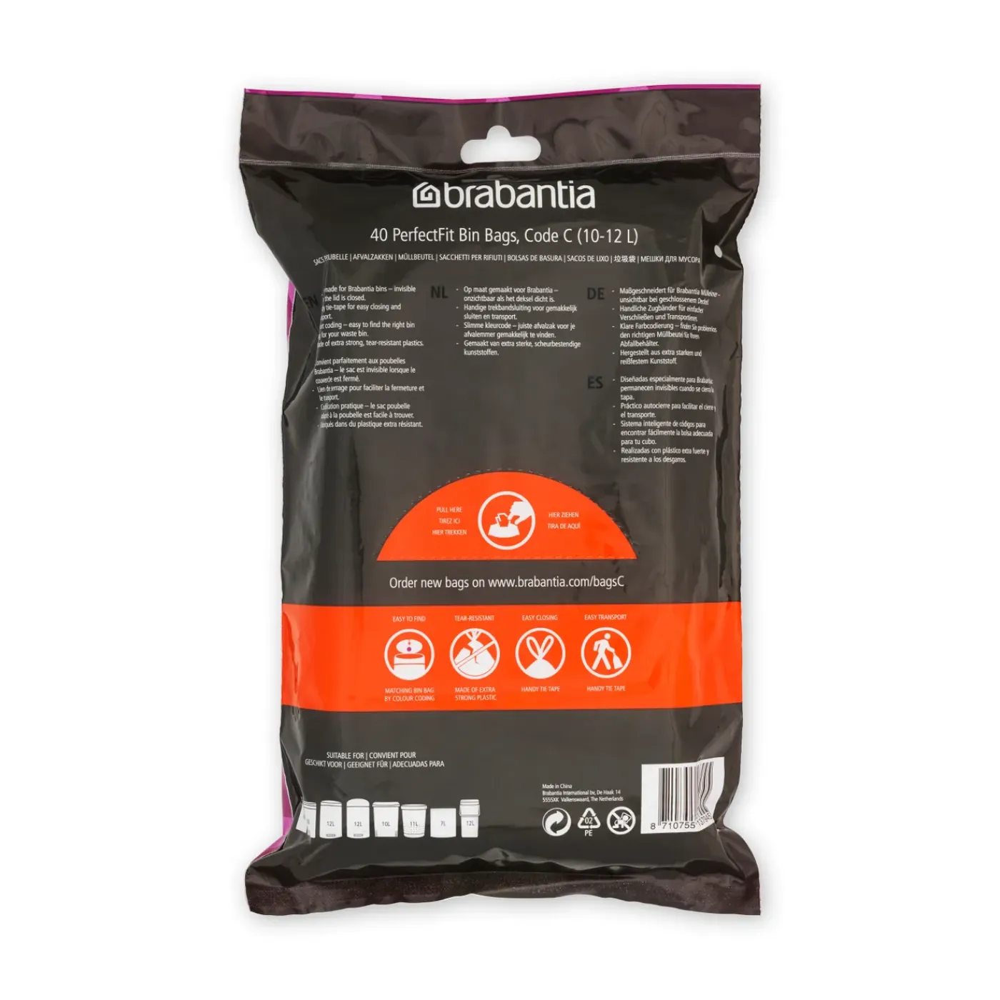 Brabantia PerfectFit afvalzak met trekbandsluiting code C 10-12L 40 stuks per dispenserverpakking