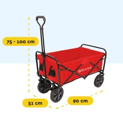 Brasq Bolderkar Opvouwbaar Rood - 100l - 80kg Draagkracht - Draaibare Wielen Mét Rem - 90x51x100cm