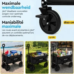 Brasq Bolderkar Opvouwbaar Zwart – 80 Kg Draagkracht - Draaibare Wielen - Verstelbare Hendel