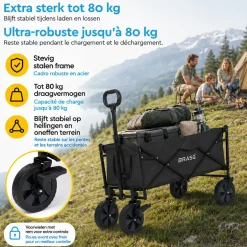 Brasq Bolderkar Opvouwbaar Zwart – 80 Kg Draagkracht - Draaibare Wielen - Verstelbare Hendel