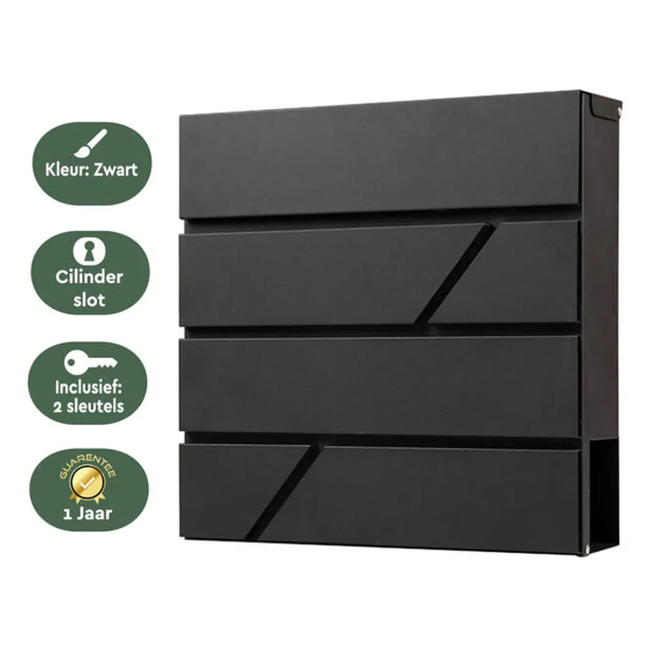 Brasq Brievenbus Hangend Zwart Rvs – Wandbrievenbus - Slot - Krantenvak - Montagemateriaal, Sleutels