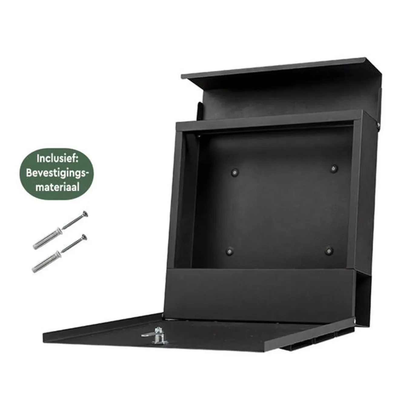Brasq Brievenbus Hangend Zwart Rvs – Wandbrievenbus - Slot - Krantenvak - Montagemateriaal, Sleutels