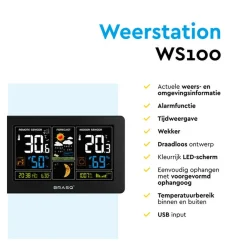 BRASQ Draadloos Weerstation Binnen & Buiten – Buitensensor – Weervoorspelling – Hygro & Barometer