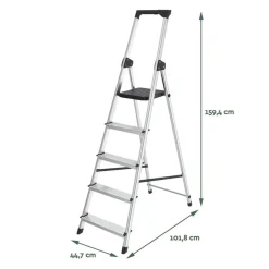BRASQ Huishoudtrap 5 Treden – Keukentrap Inklapbaar Aluminium – Antislip - Ladder - Trap Zilver