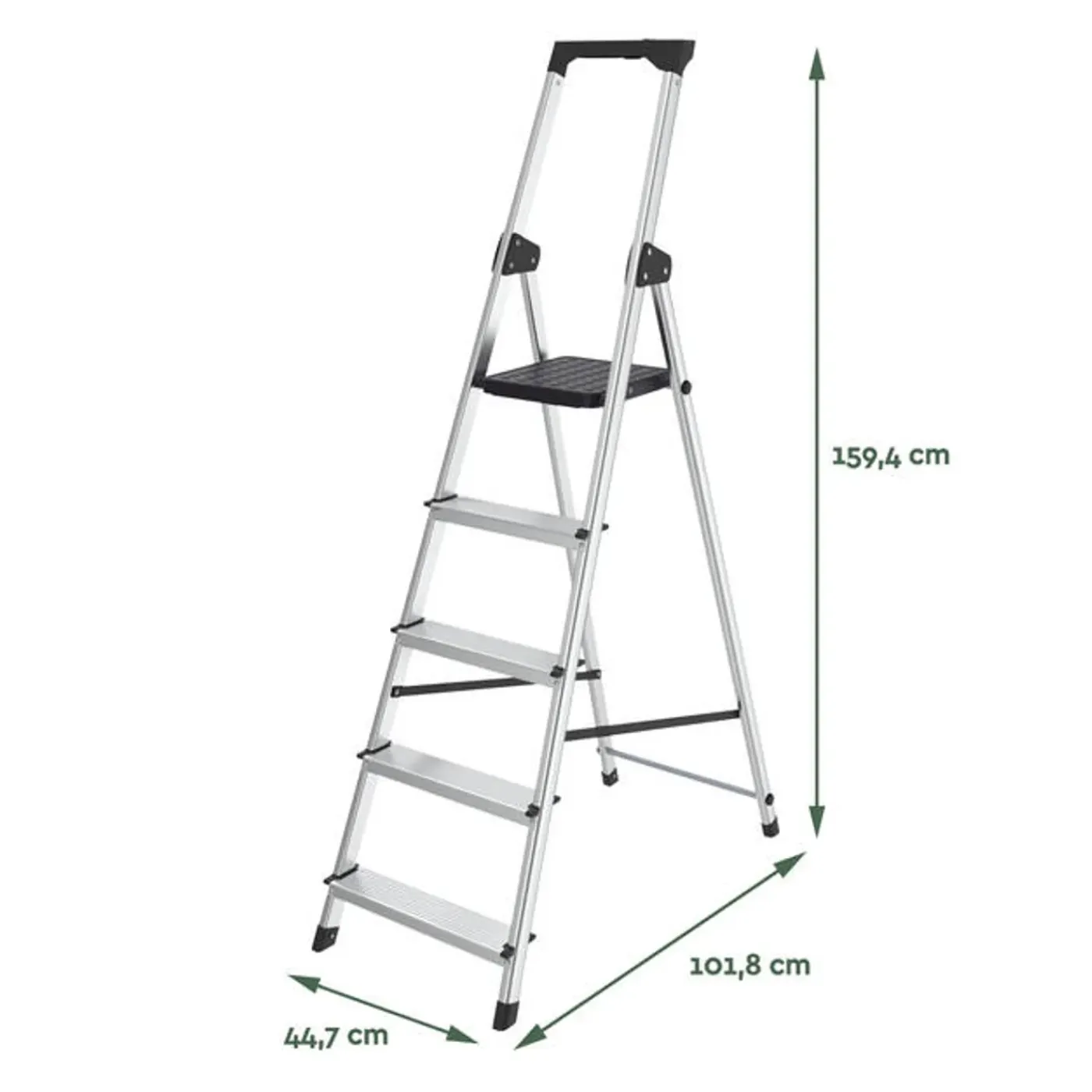 BRASQ Huishoudtrap 5 Treden – Keukentrap Inklapbaar Aluminium – Antislip - Ladder - Trap Zilver