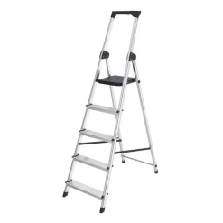 BRASQ Huishoudtrap 5 Treden – Keukentrap Inklapbaar Aluminium – Antislip - Ladder - Trap Zilver