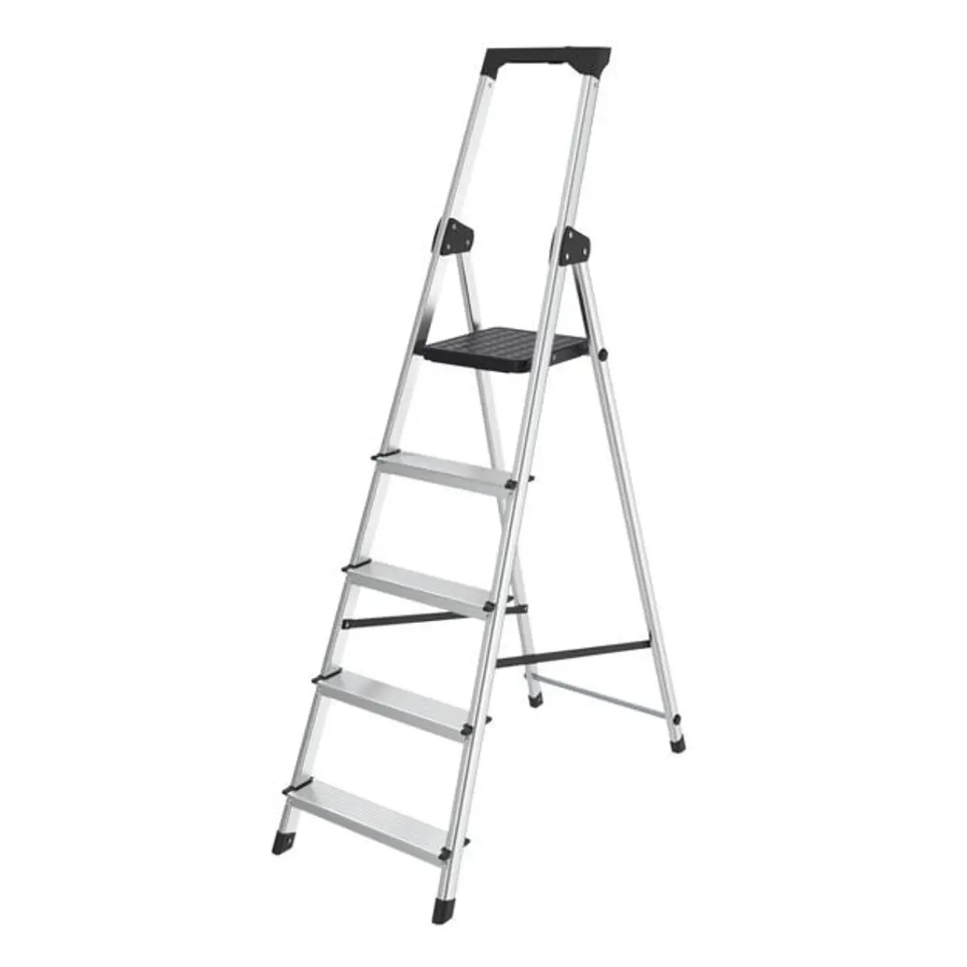 BRASQ Huishoudtrap 5 Treden – Keukentrap Inklapbaar Aluminium – Antislip - Ladder - Trap Zilver