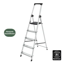 BRASQ Huishoudtrap 5 Treden – Keukentrap Inklapbaar Aluminium – Antislip - Ladder - Trap Zilver
