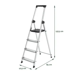 Brasq Huishoudtrap 4 Treden – Keukentrap Inklapbaar Aluminium – Antislip - Ladder - Trap Zilver