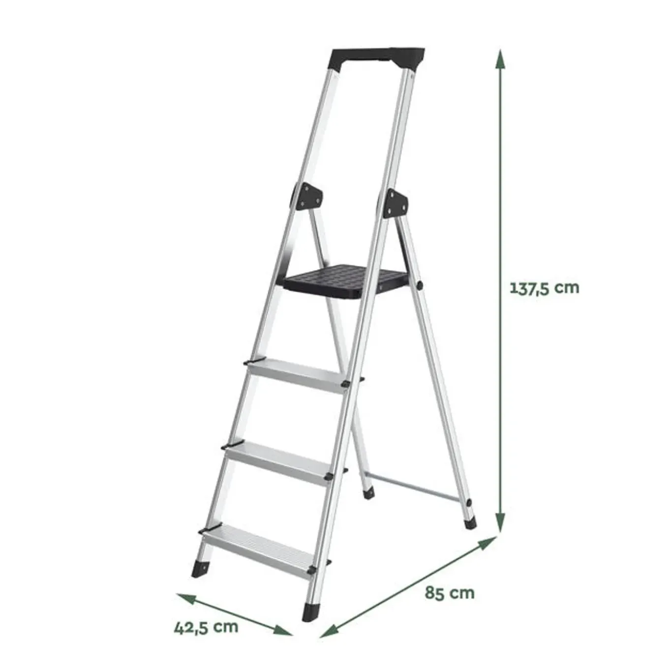 Brasq Huishoudtrap 4 Treden – Keukentrap Inklapbaar Aluminium – Antislip - Ladder - Trap Zilver