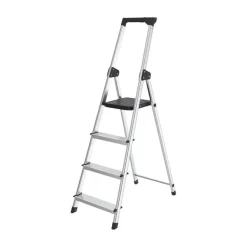 Brasq Huishoudtrap 4 Treden – Keukentrap Inklapbaar Aluminium – Antislip - Ladder - Trap Zilver