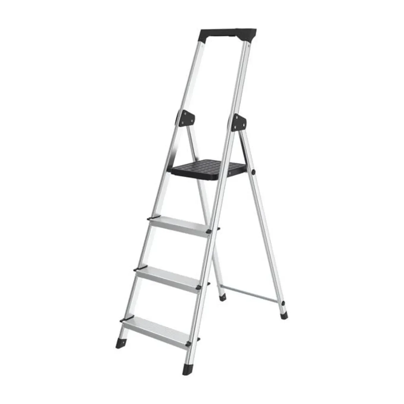 Brasq Huishoudtrap 4 Treden – Keukentrap Inklapbaar Aluminium – Antislip - Ladder - Trap Zilver