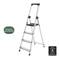 Brasq Huishoudtrap 4 Treden – Keukentrap Inklapbaar Aluminium – Antislip - Ladder - Trap Zilver