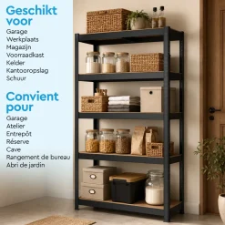 BRASQ Opbergrek Zwart 180x90x40cm - 5 Planken - 175kg Per Plank - Stellingkast - Max. 875