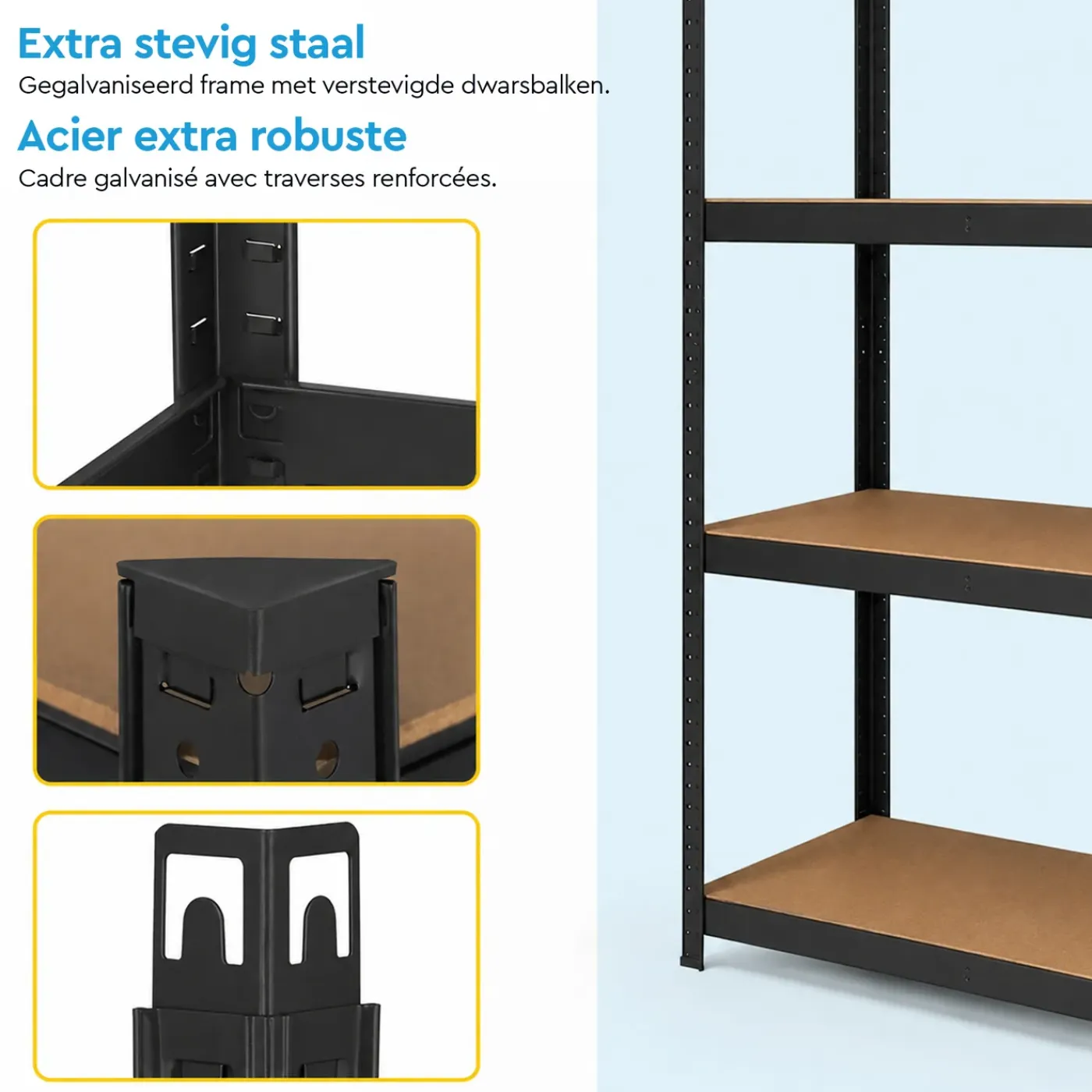 BRASQ Opbergrek Zwart 180x90x40cm - 5 Planken - 175kg Per Plank - Stellingkast - Max. 875