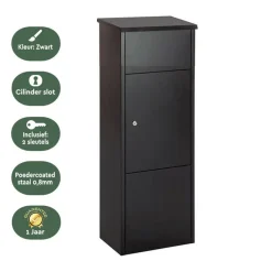 BRASQ Pakketbrievenbus Staand Staal Zwart 105x38x24 Cm – Brievenbus Met Slot Voor Xxl Pakketten