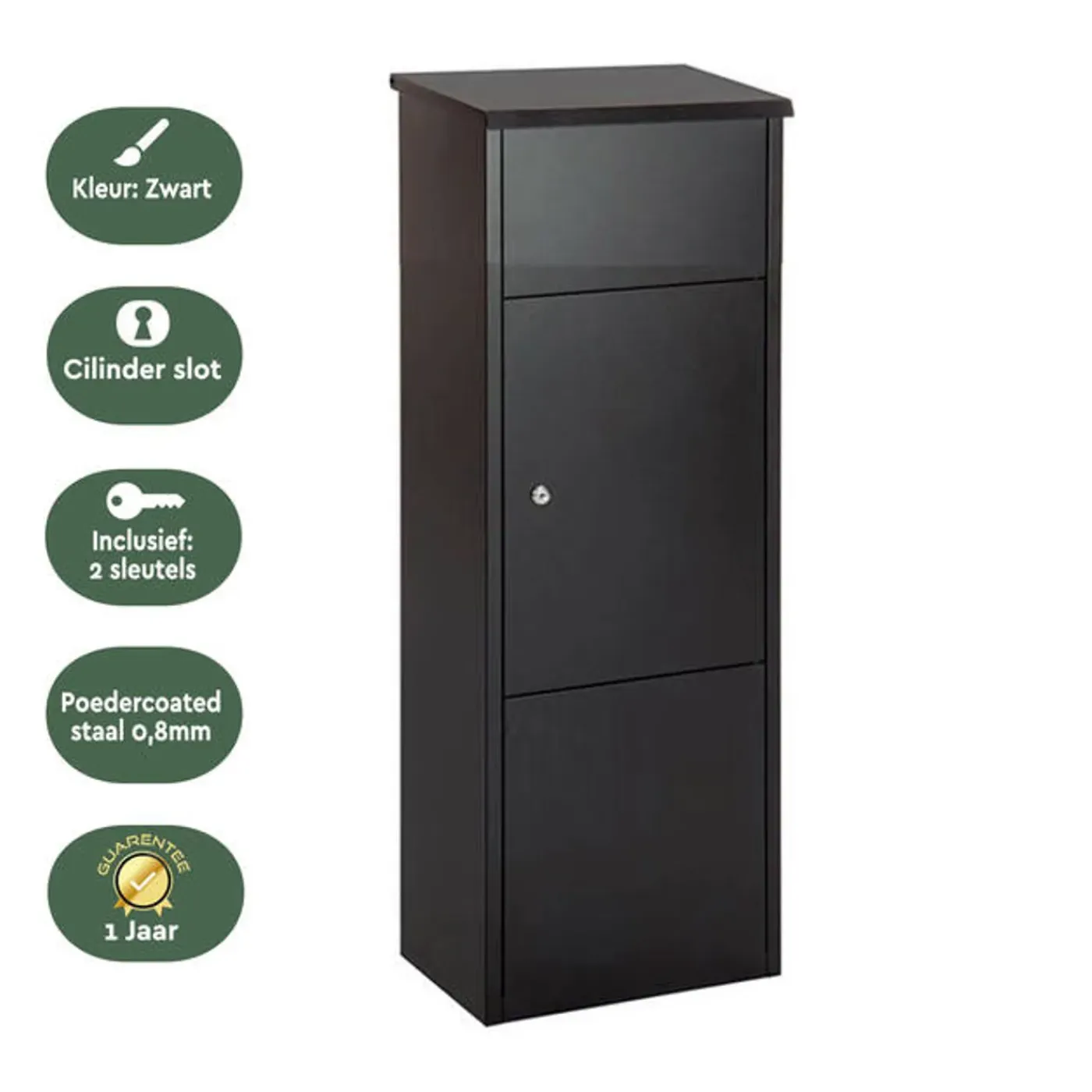 BRASQ Pakketbrievenbus Staand Staal Zwart 105x38x24 Cm – Brievenbus Met Slot Voor Xxl Pakketten