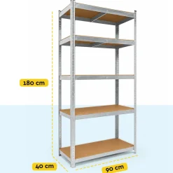 Brasq Stellingkast Rvs Set Van 2 – Opbergrek - 180x90x40cm - 5 Planken - 175kg Per Plank - Wandkast