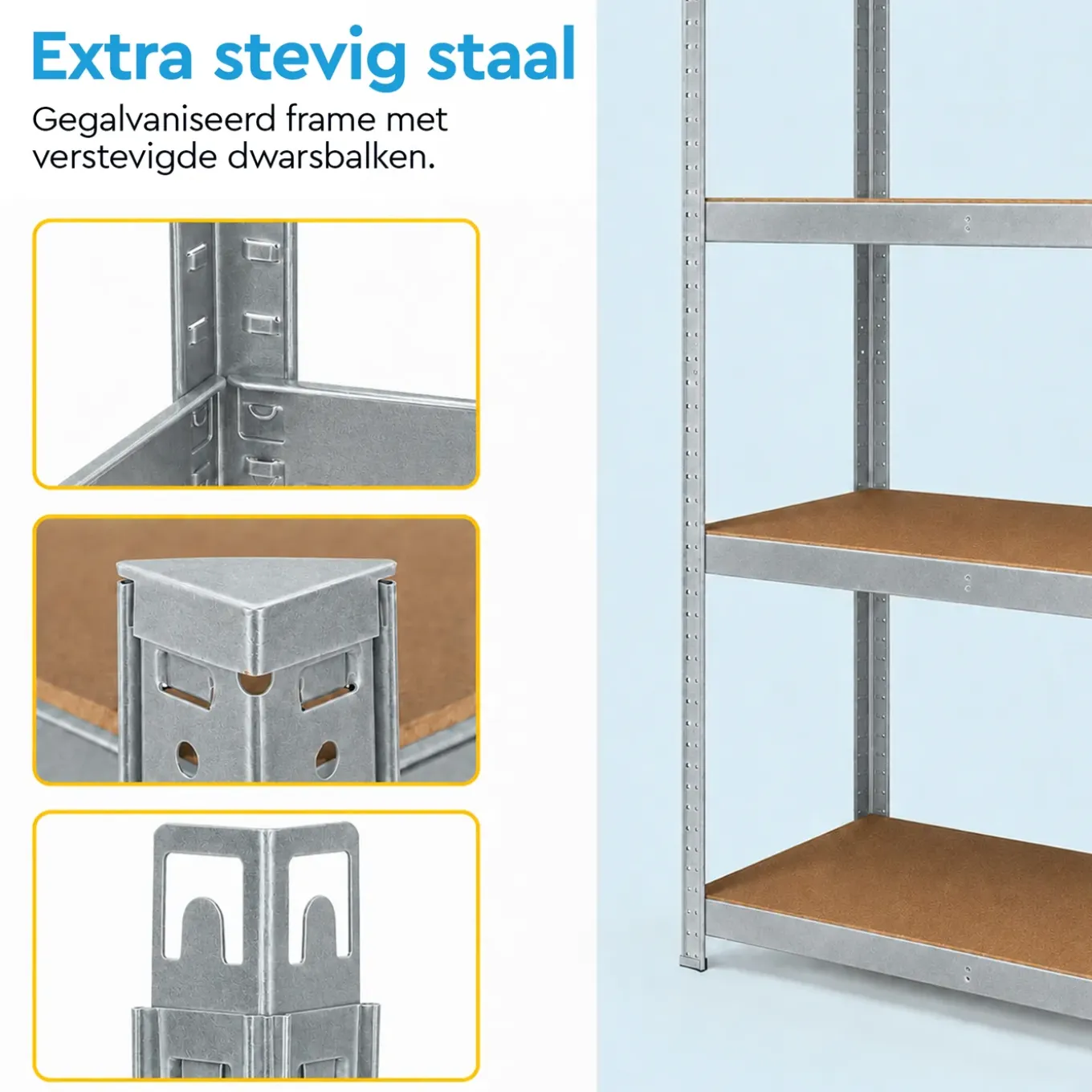Brasq Stellingkast Rvs Set Van 2 – Opbergrek - 180x90x40cm - 5 Planken - 175kg Per Plank - Wandkast