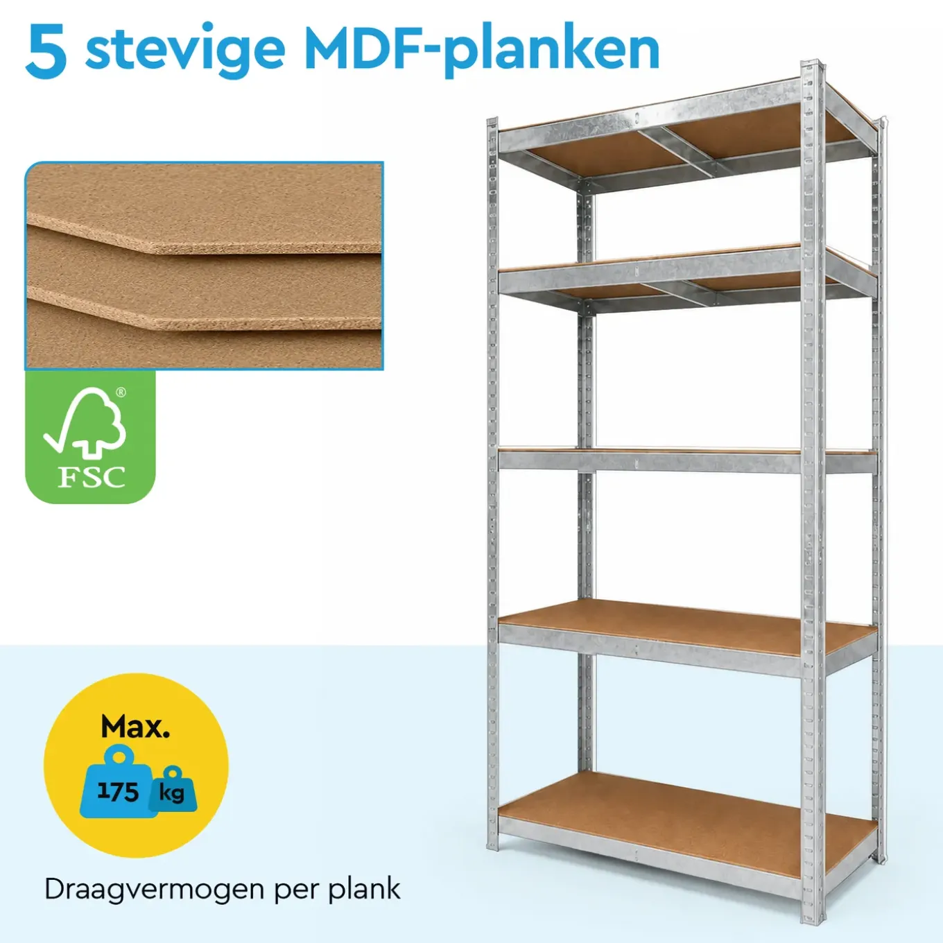 Brasq Stellingkast Rvs Set Van 2 – Opbergrek - 180x90x40cm - 5 Planken - 175kg Per Plank - Wandkast