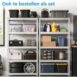 Brasq Stellingkast Rvs Set Van 2 – Opbergrek - 180x90x40cm - 5 Planken - 175kg Per Plank - Wandkast