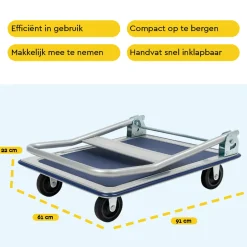 BRASQ Trolley Inklapbaar - Plateauwagen 150kg Draagvermogen - Transportkar Staal - Transportwagen