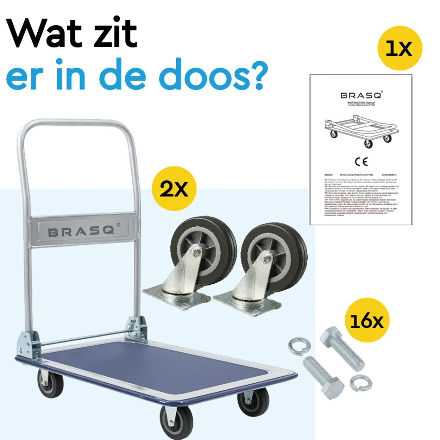 BRASQ Trolley Inklapbaar - Plateauwagen 150kg Draagvermogen - Transportkar Staal - Transportwagen