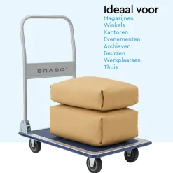 Brasq Trolley Inklapbaar - Plateauwagen 300kg Draagvermogen - Transportkar Staal - Transportwagen
