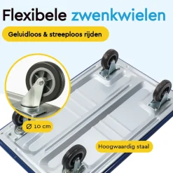 Brasq Trolley Inklapbaar - Plateauwagen 300kg Draagvermogen - Transportkar Staal - Transportwagen