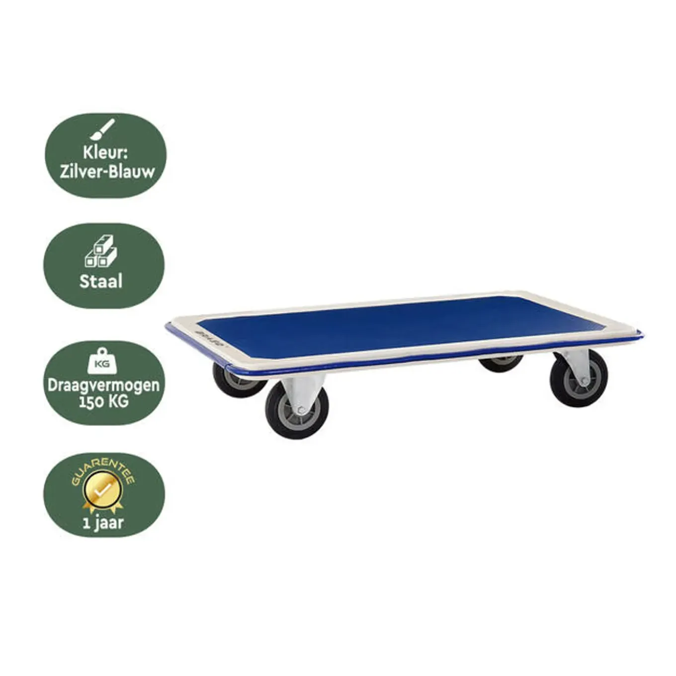 Brasq Trolley - Plateauwagen 150kg Draagvermogen - Transportkar Staal - Meubelroller - Platformwagen