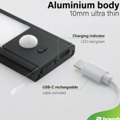 Brendz Kastverlichting - PIR sensor - USB-C - 40 cm - 3 kleurtemperaturen