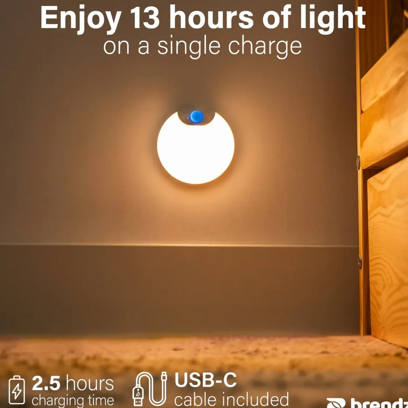 Brendz - Kastverlichting - USB-C Oplaadbaar - PIR Sensor