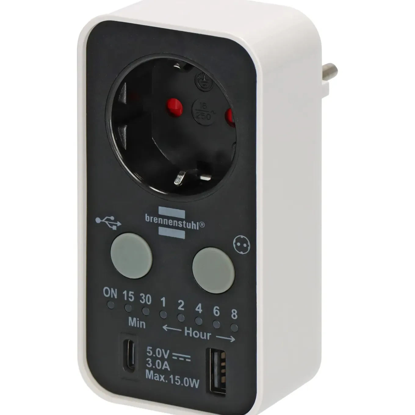Brennenstuhl digitale afteltimer met USB A en USB C wit/zwart