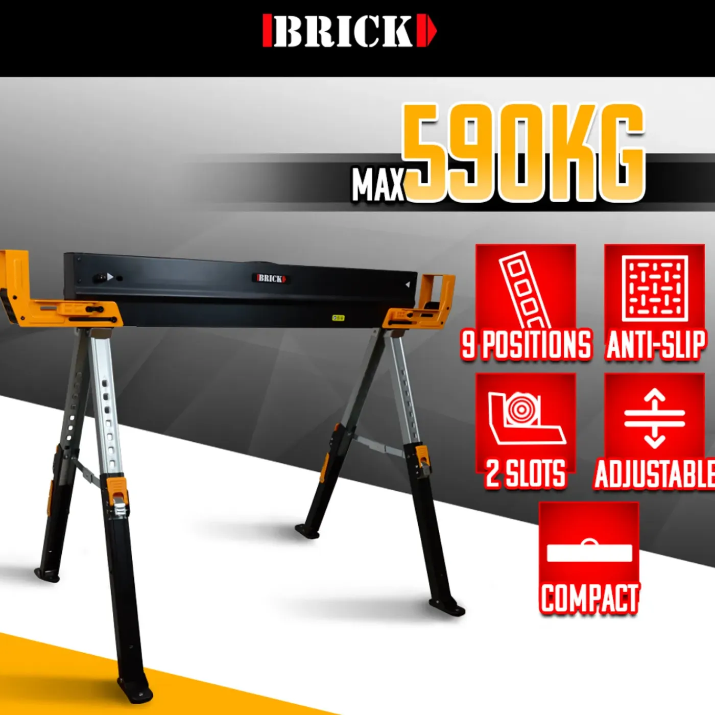BRICK - Opvouwbare En Telescopische Metalen Werkbank - Max. Belasting 590 Kg