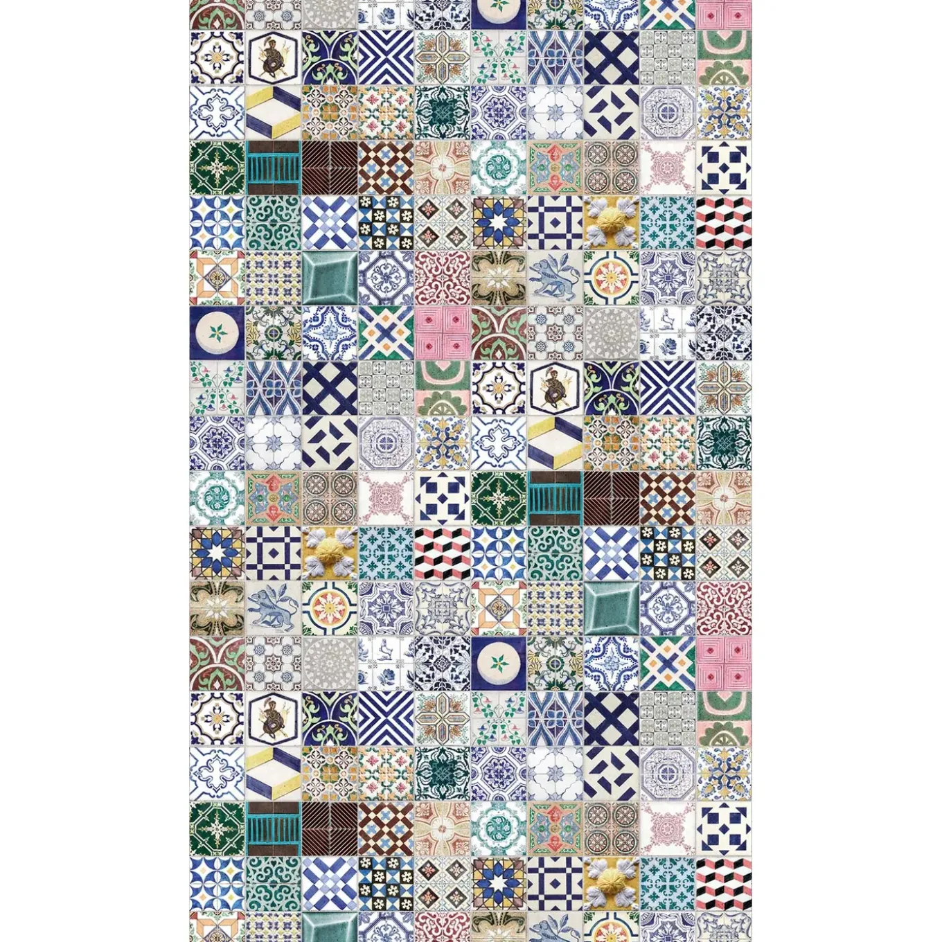 Bricoflor Vliesbehang Blauw, Meerkleurig, Groen - 1,59 X 2,8 M - Patroon Tegels